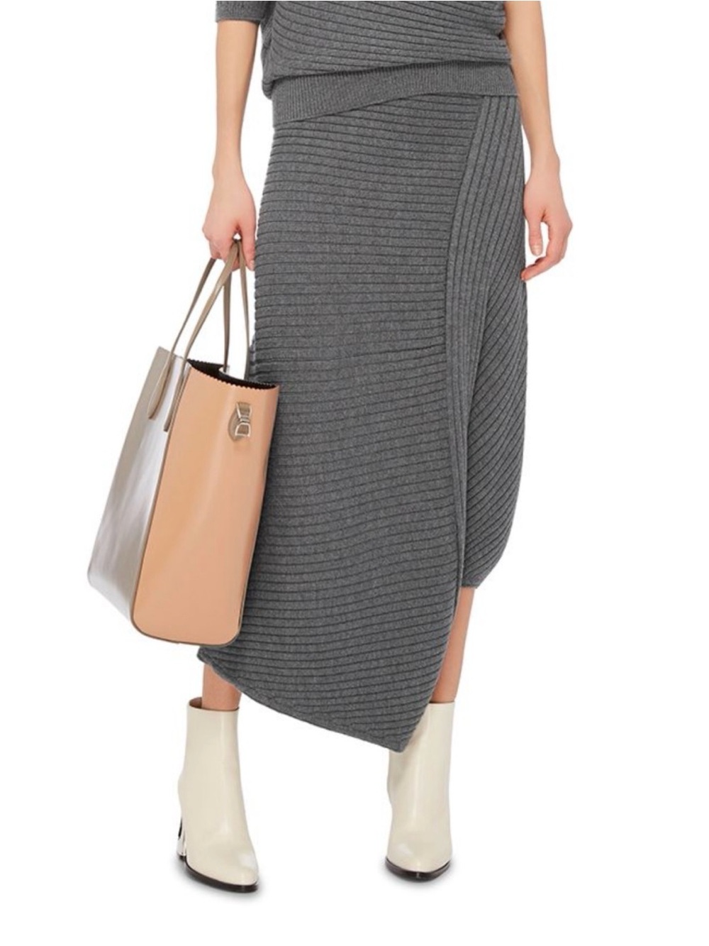 J.W. Anderson Merino Wool Grey Ribbed Knit Skirt Small